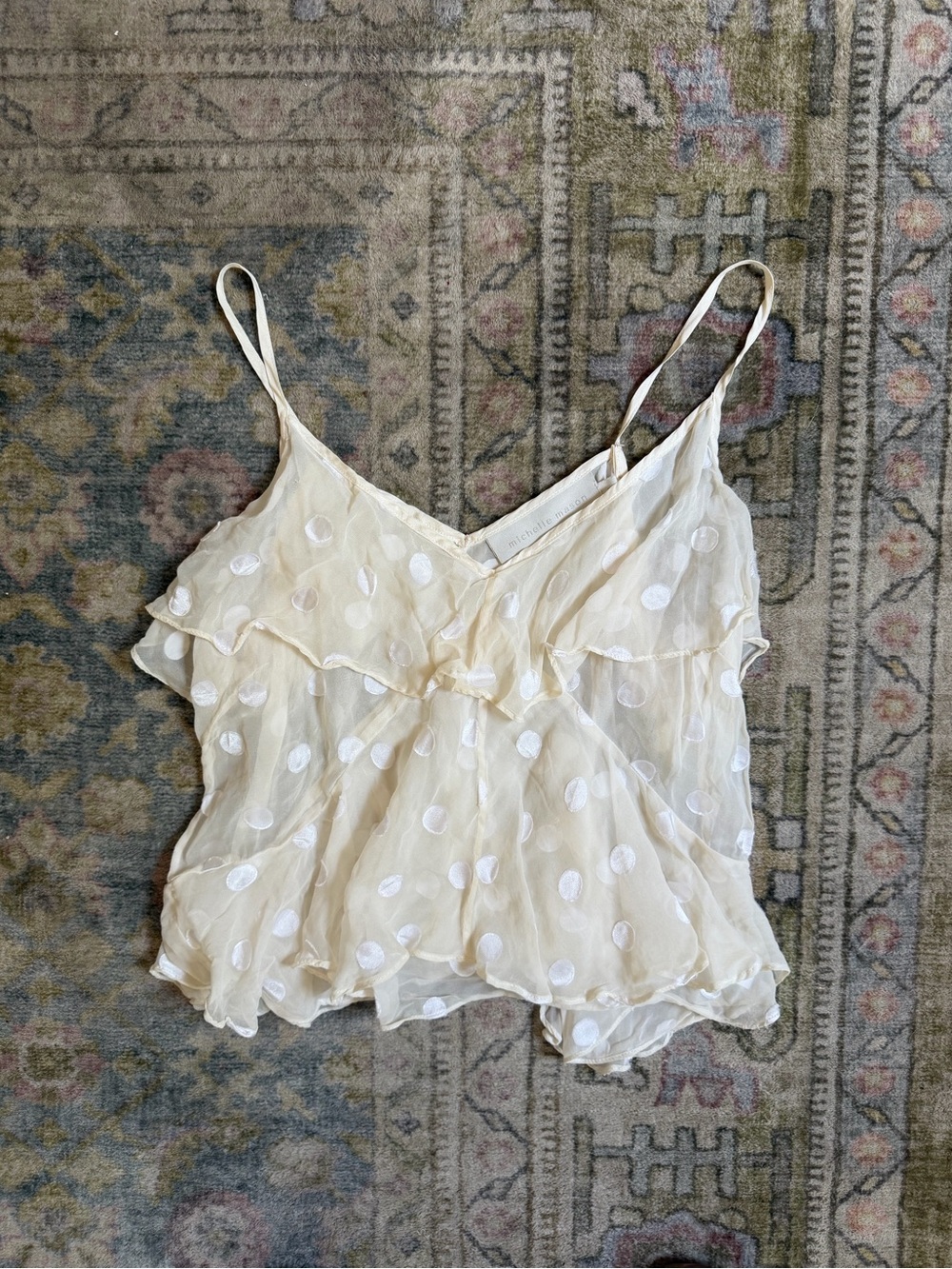 Vintage Silk Polka Dot Ruffle Cami Top